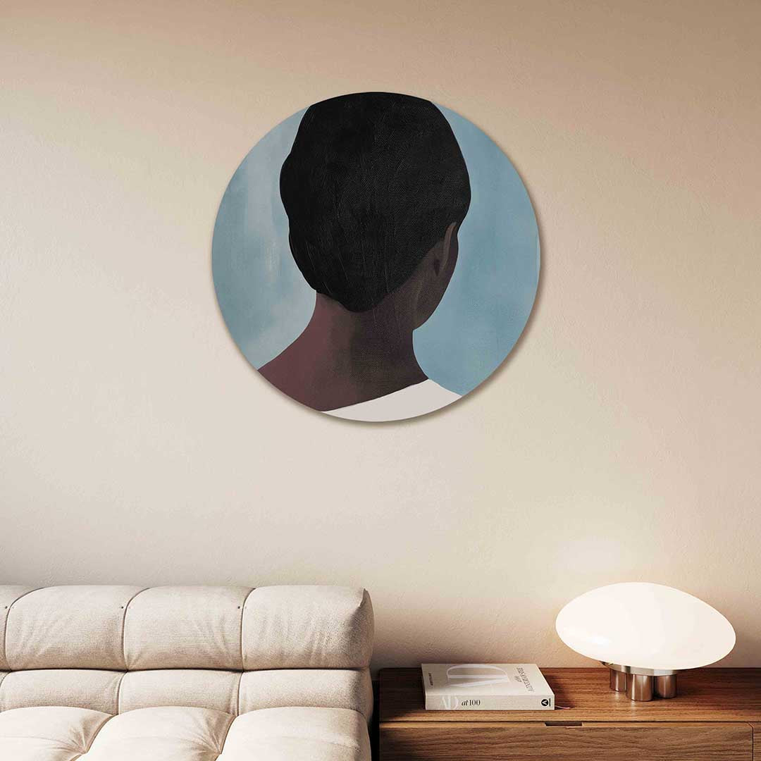 Achterkant hoofd – portret muurcirkel als ronde muurdecoratie