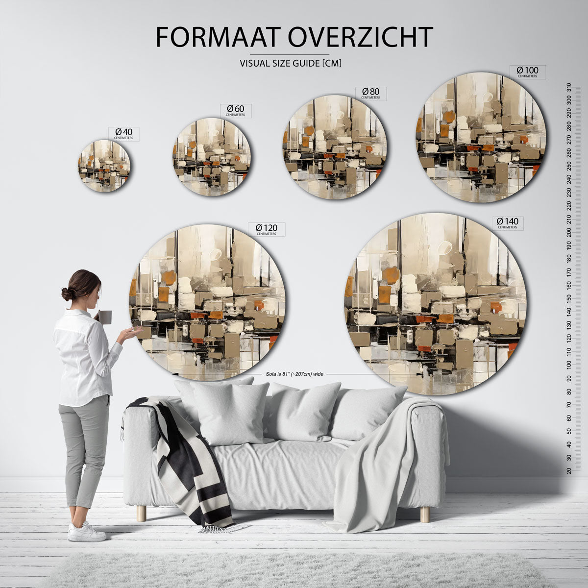 Abstracte vormen – moderne ronde muurdecoratie met abstracte vormen