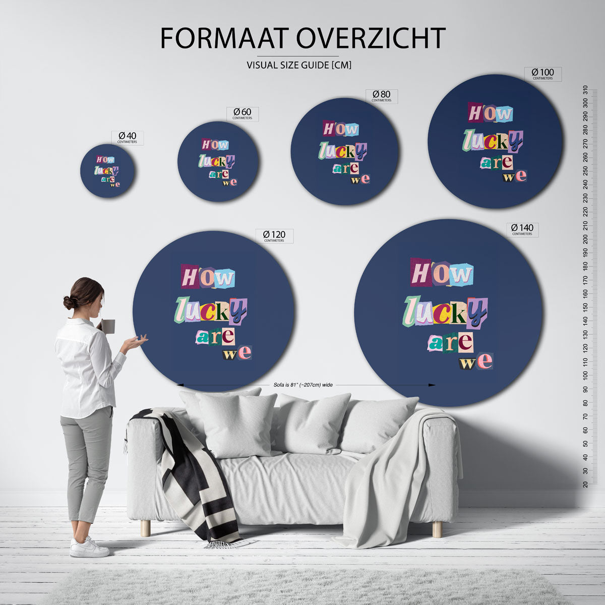 How lucky are we – ronde muurdecoratie met kleur en vorm