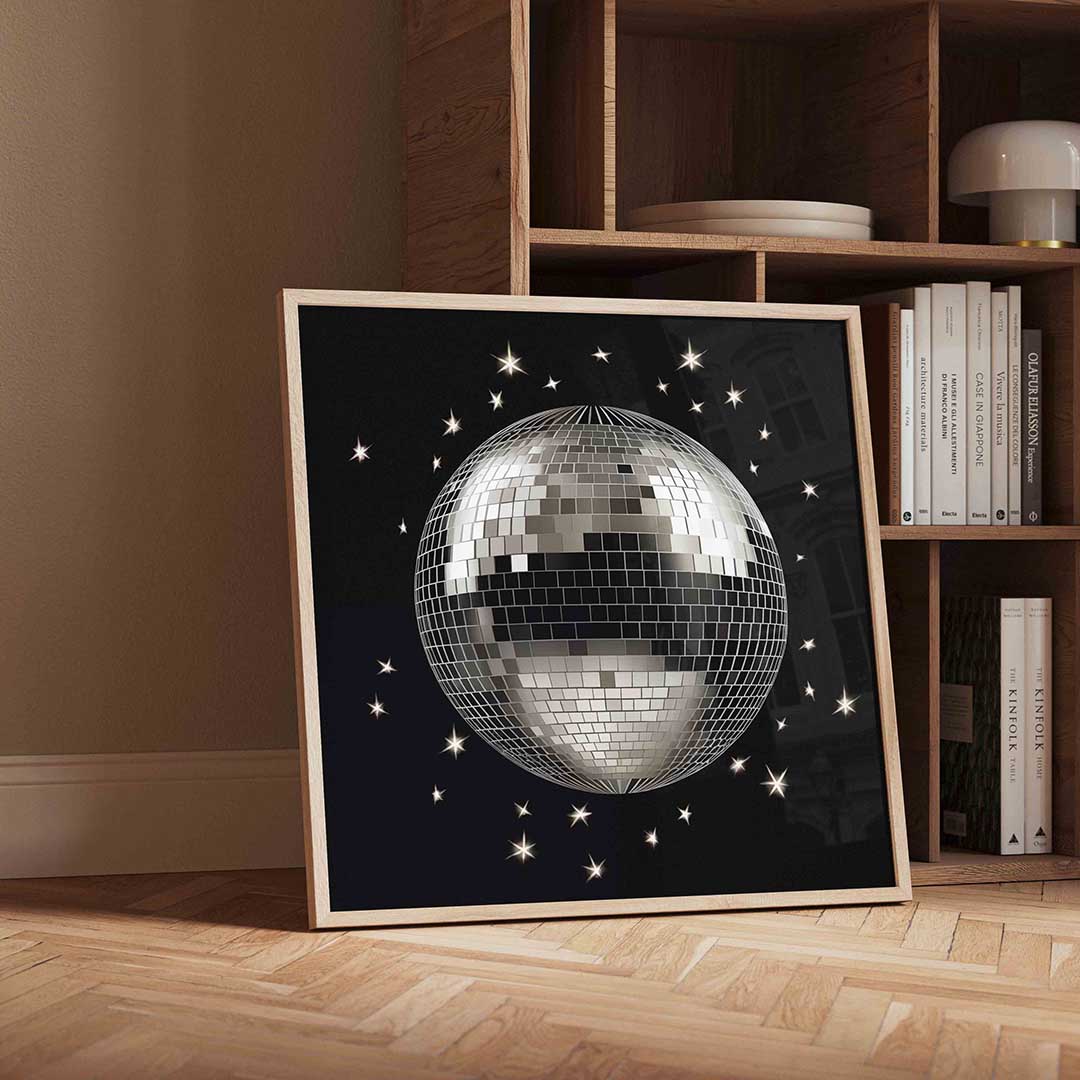 Discobal met sterren – vierkante kerst wanddecoratie van WallArtistic