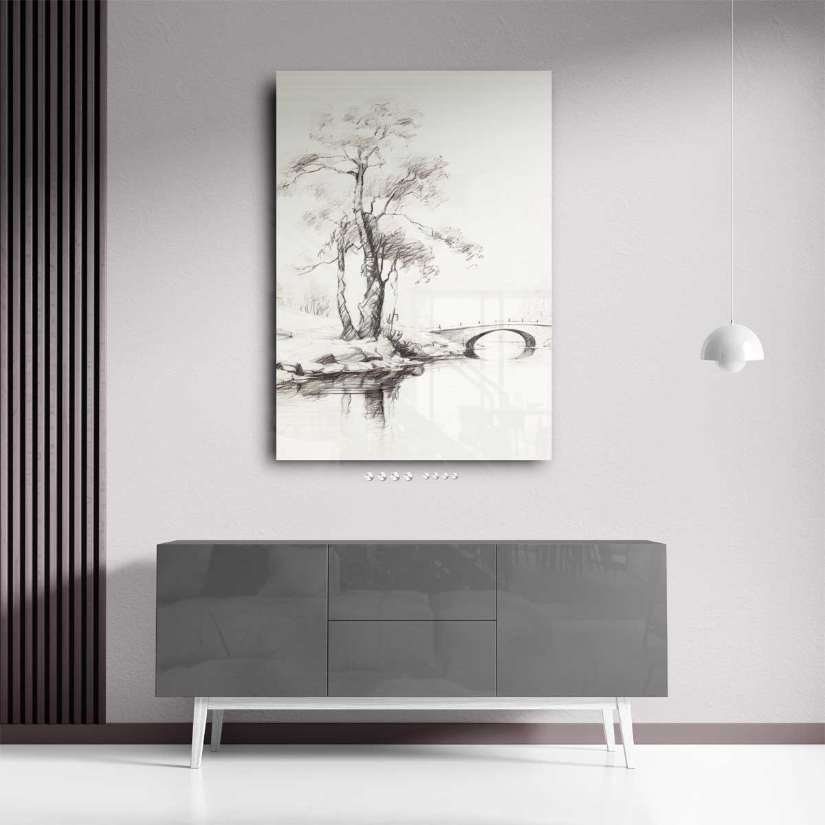 Elegante Boslandschap Schets – staand kunstwerk voor modern interieur