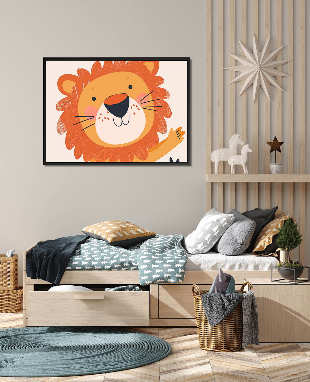 Vrolijke leeuw – wanddecoratie in interieur