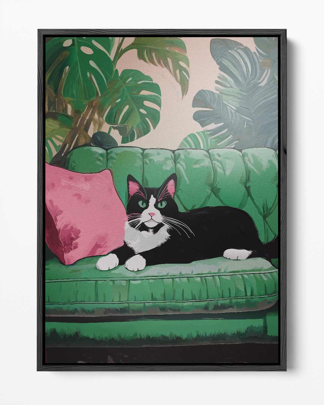 Gatto su divano verde opera d'arte