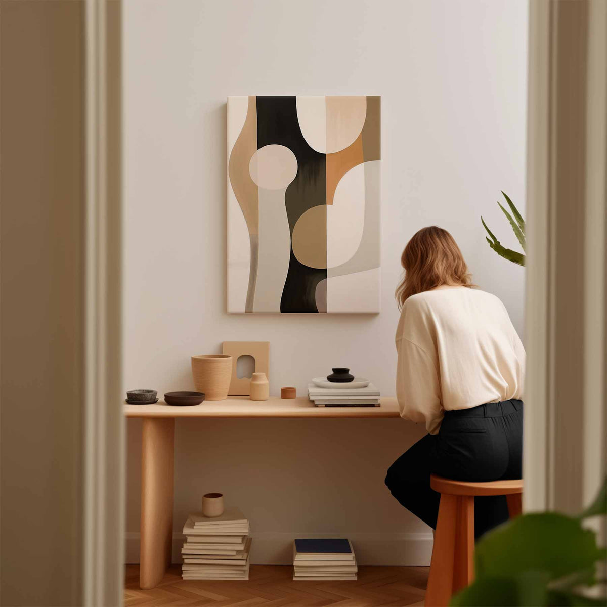 Abstracte Elegantie in Aardetinten – portret kunstwerk als wanddecoratie, afbeelding 17