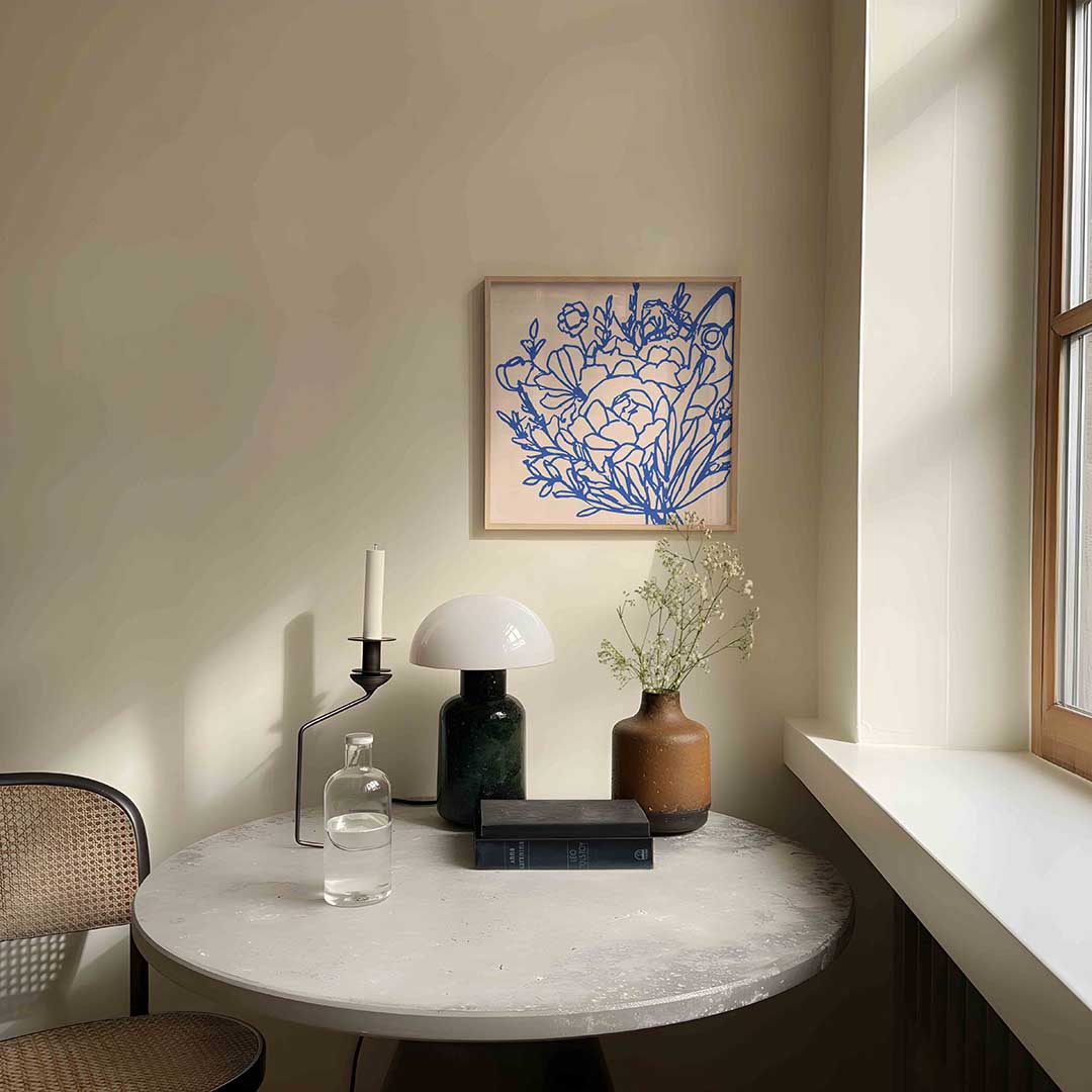Blauwe bloemen – botanische poster in vierkant formaat