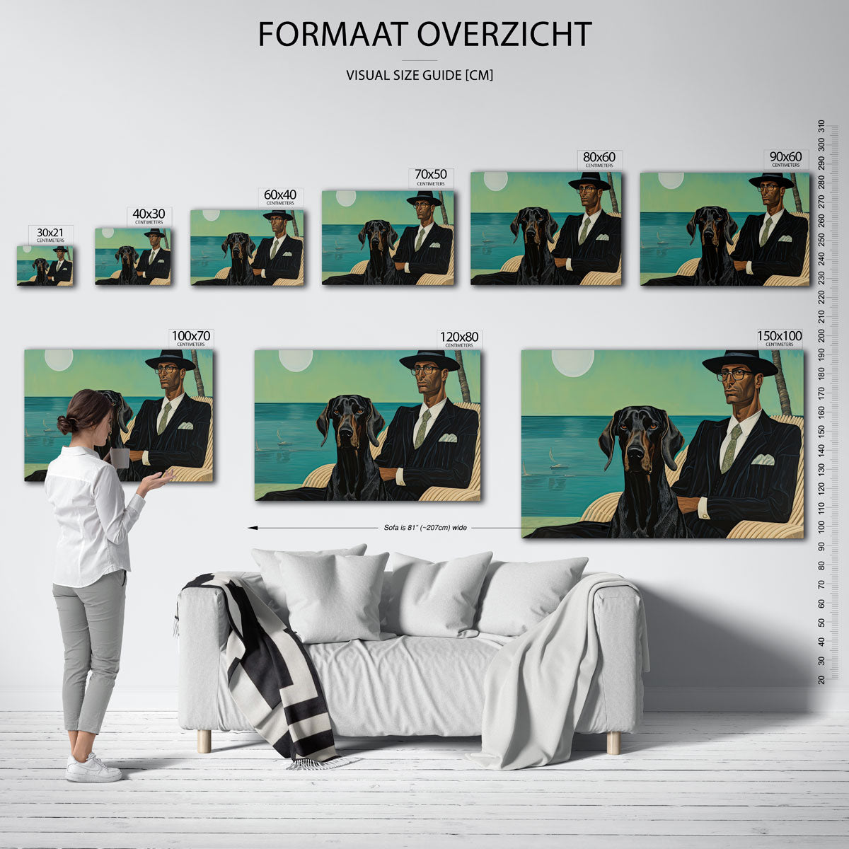 Man en hond bij zee – liggende muurposter met dierenthema