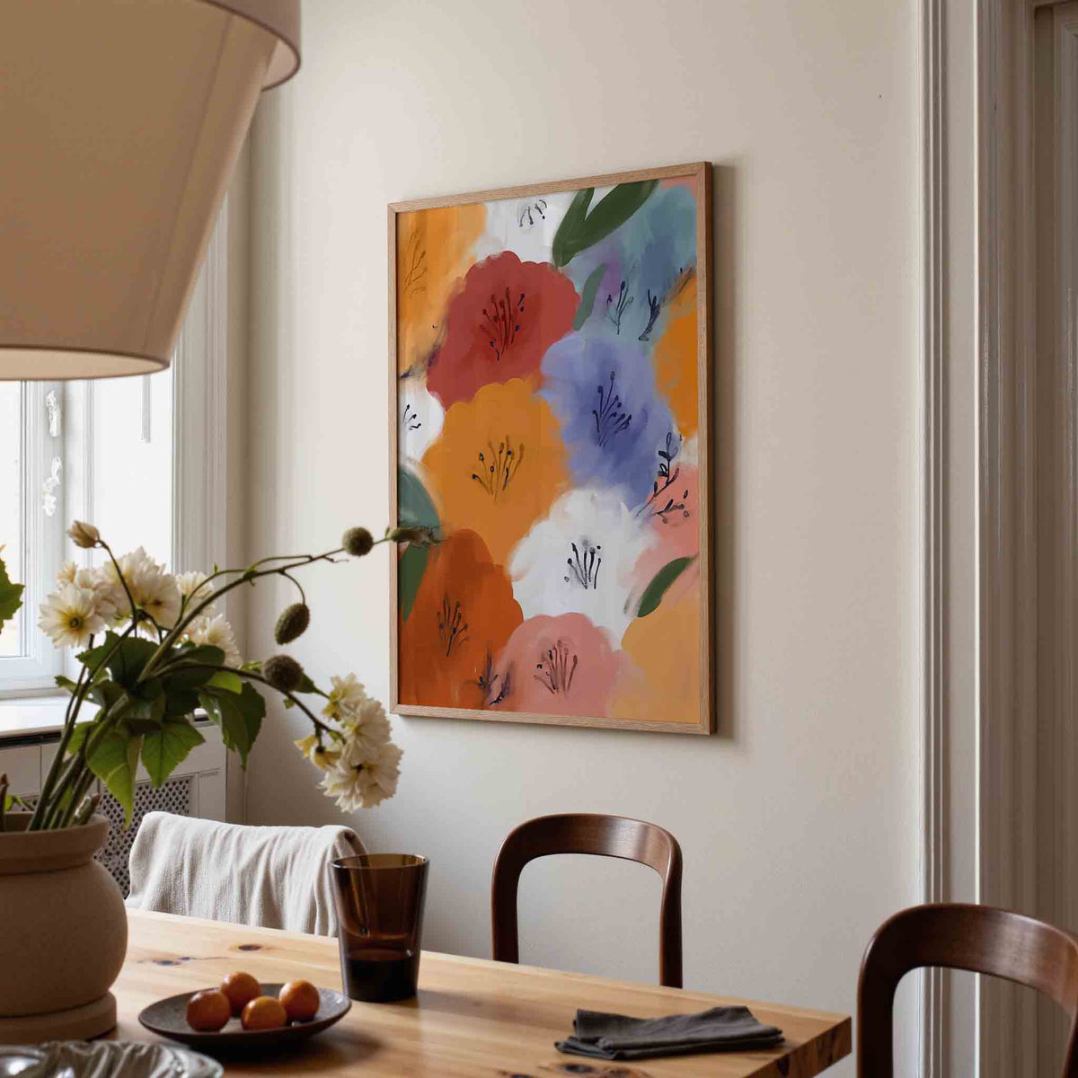 Bloemen in levendige kleuren – eigentijdse illustratie poster in staand formaat