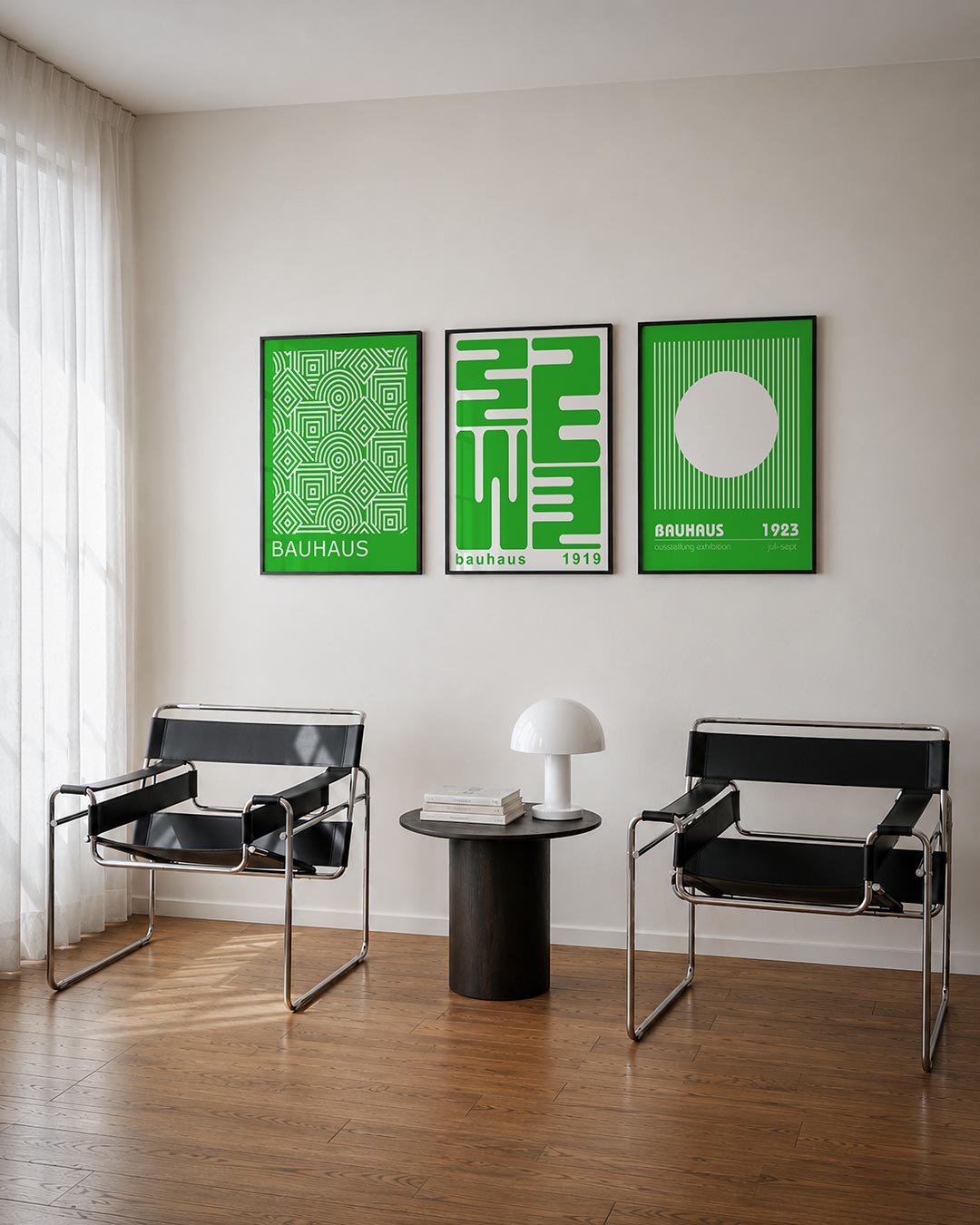 Lijnen en patronen posterset – tweede productweergave – deze posterset in drie delen toont een levendig spel van witte lijnen