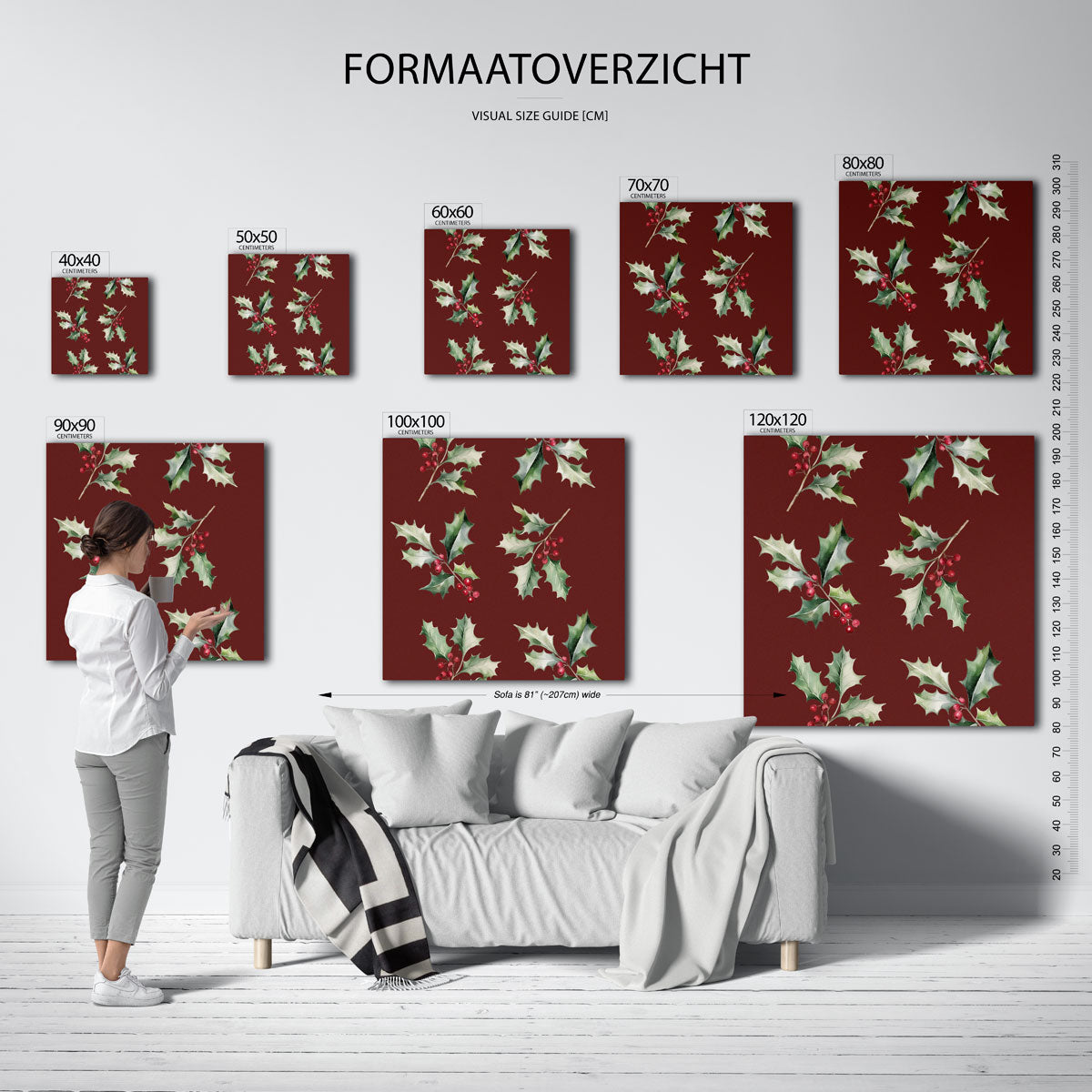 Hulsttakken – vierkante muurposter voor kerst