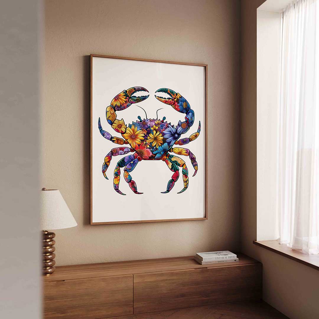 Bloemenkrab – dierenillustratie als portret poster