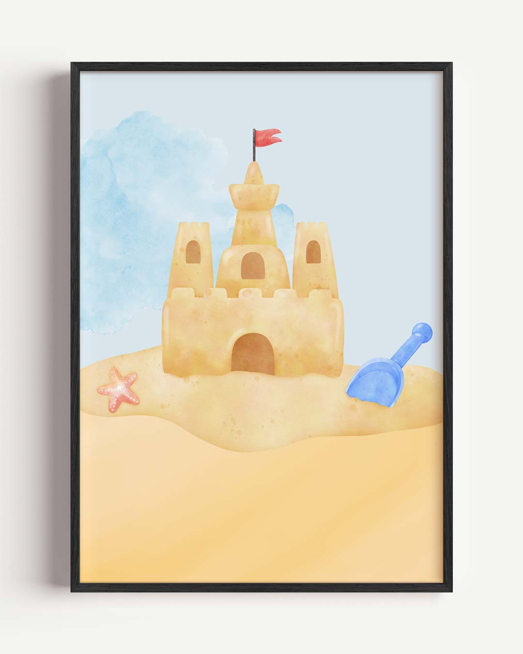 Zomers Zandkasteel Illustratie – zeedieren portret poster als wanddecoratie