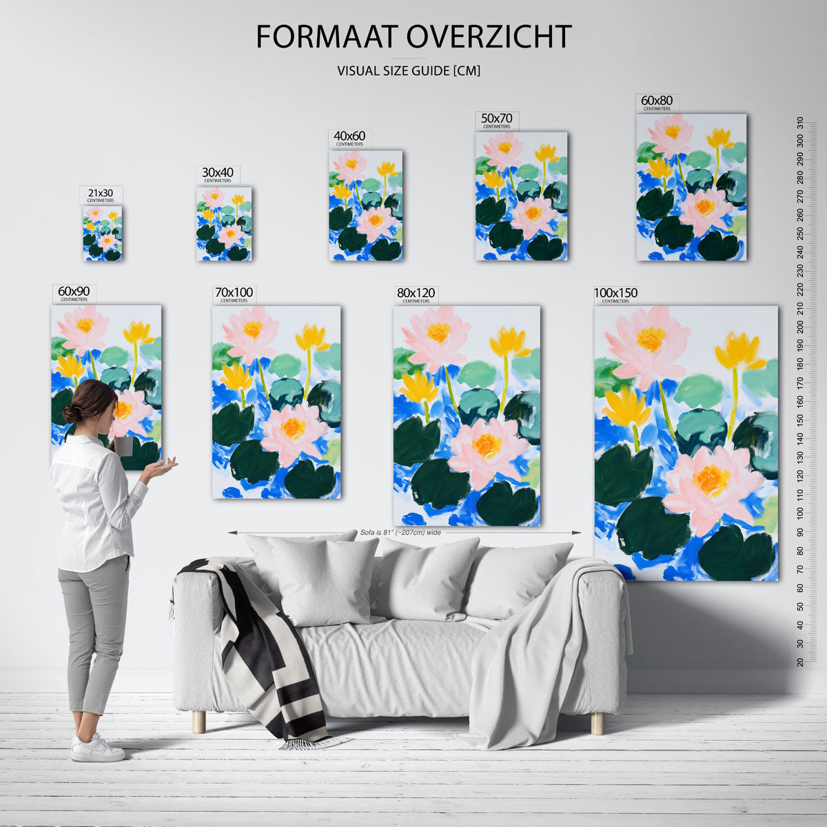 Waterlelies en bladeren – staande muurposter met bloemen