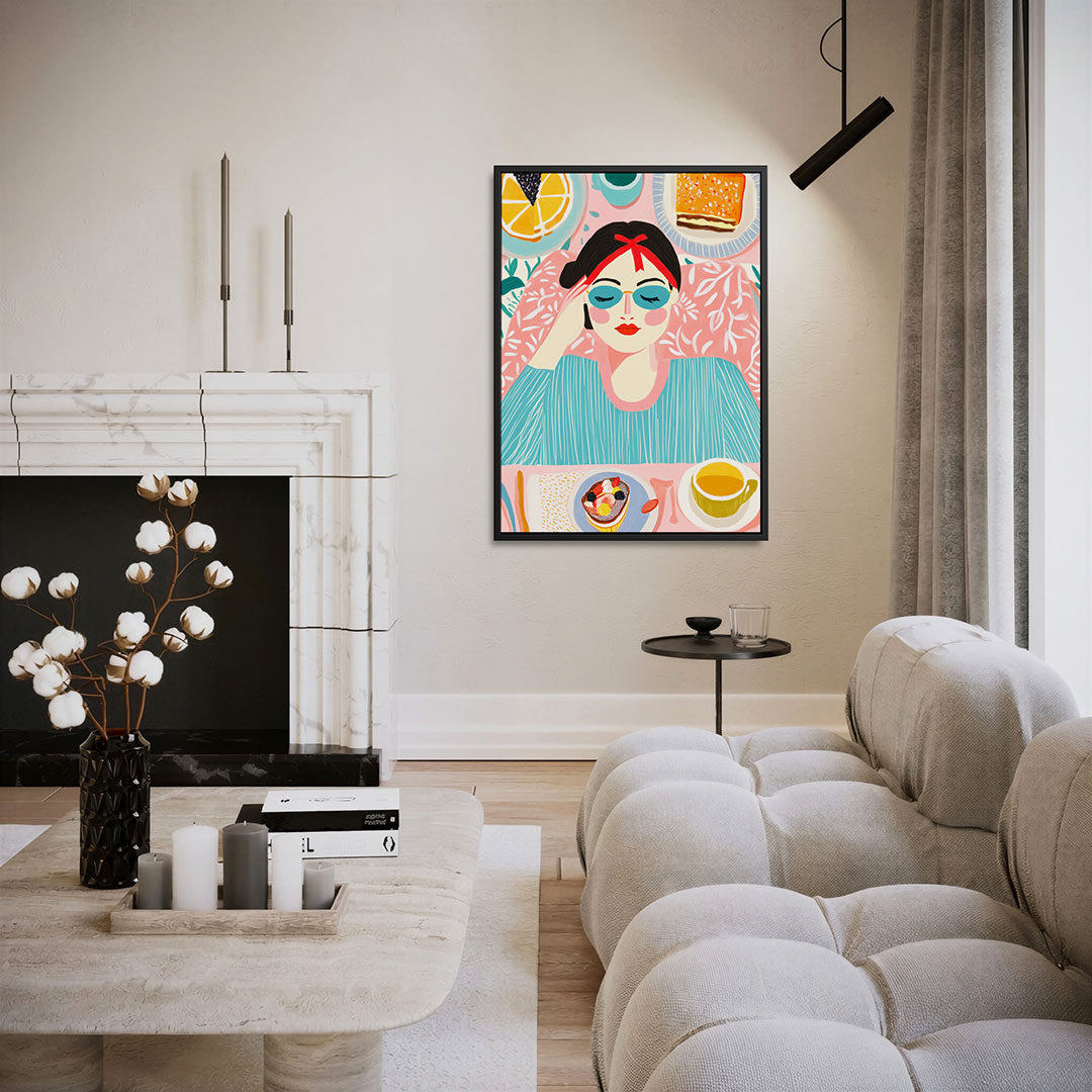 Vrolijke ontbijtscène – staand wanddecoratie kunstwerk