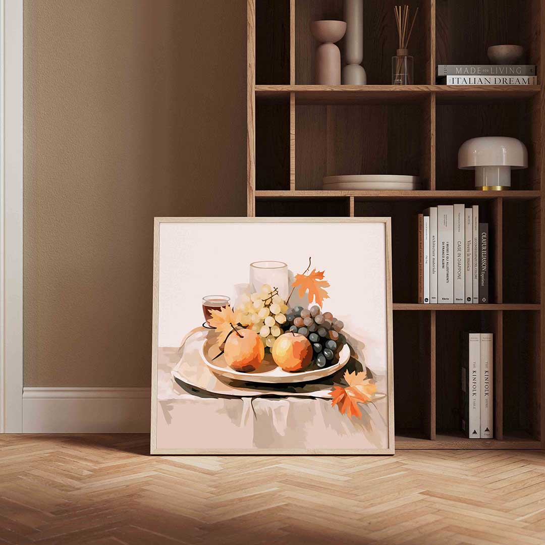 Fruit en bladeren – vierkante wanddecoratie met kleur en vorm van WallArtistic