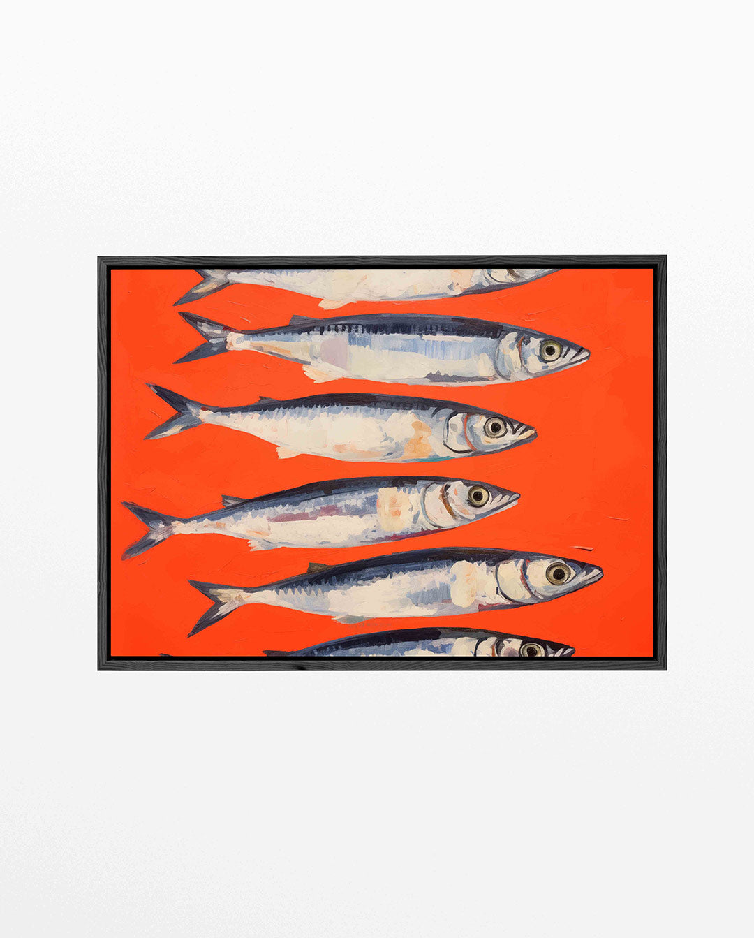 Vissen op fel oranje – liggend keuken kunstwerk