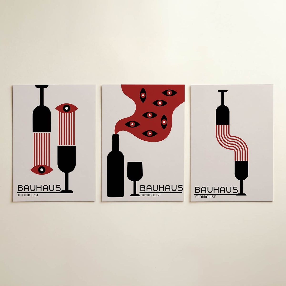Vormen en vlakken posterset – detailweergave – deze posterset in drie delen toont een speels lijnenspel met contrasterende
