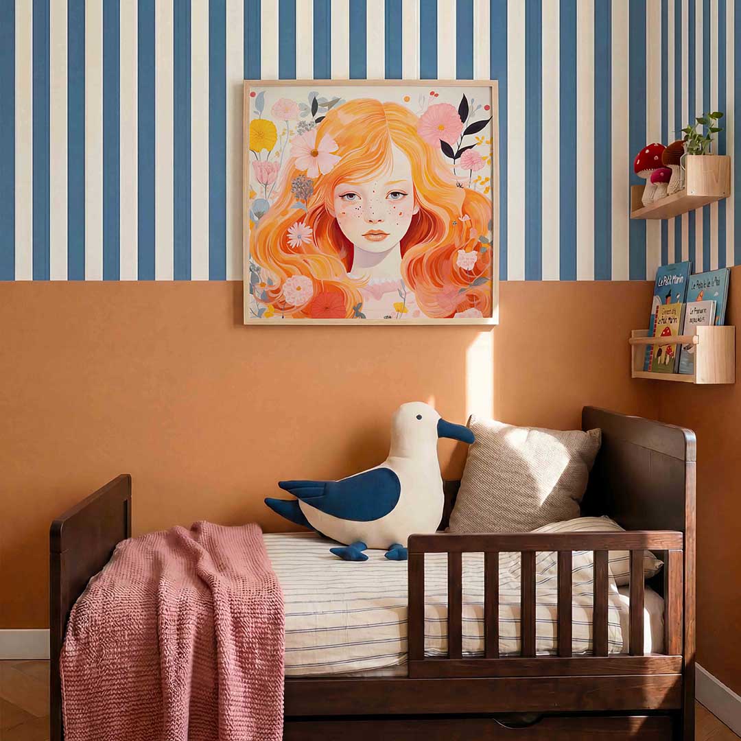 Meisje met bloemen – kids poster in vierkant formaat