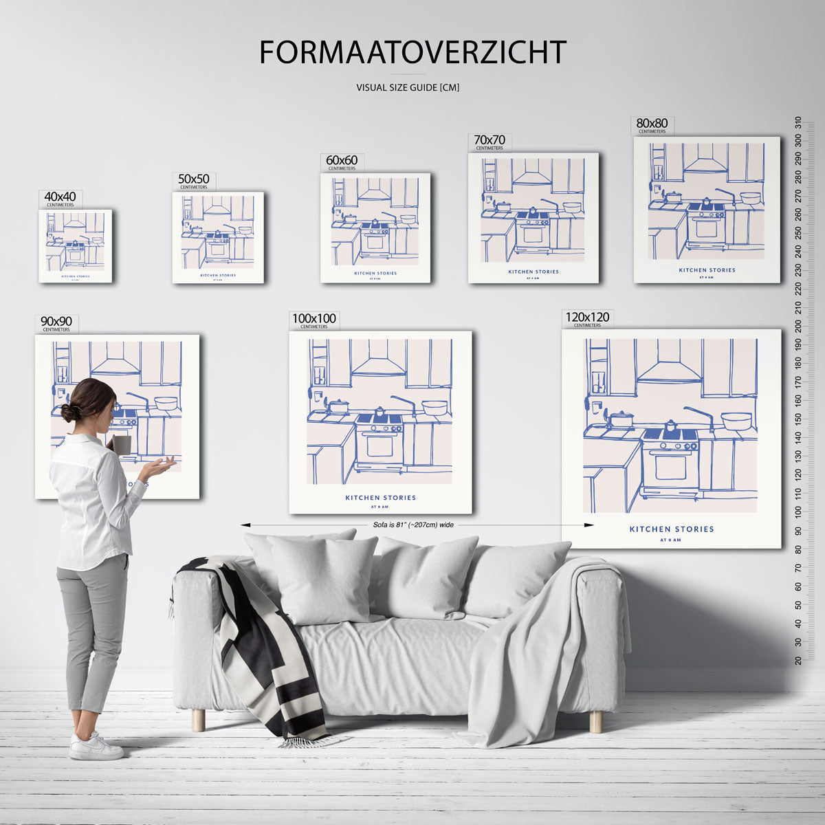 Keuken schets – vierkante muurposter voor keuken of eethoek