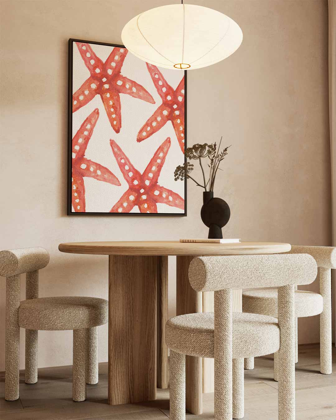Rode zeesterren patroon – dibond kunstwerk als wanddecoratie