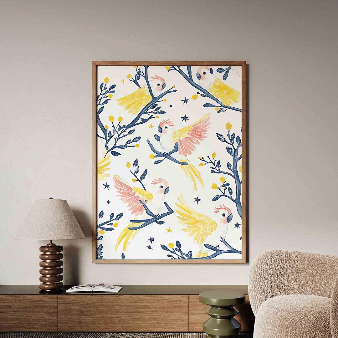 Papegaaien en takken – tropische jungle poster in staand formaat