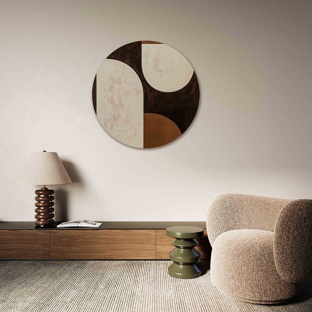 Abstracte vormen – abstracte muurcirkel als ronde wanddecoratie