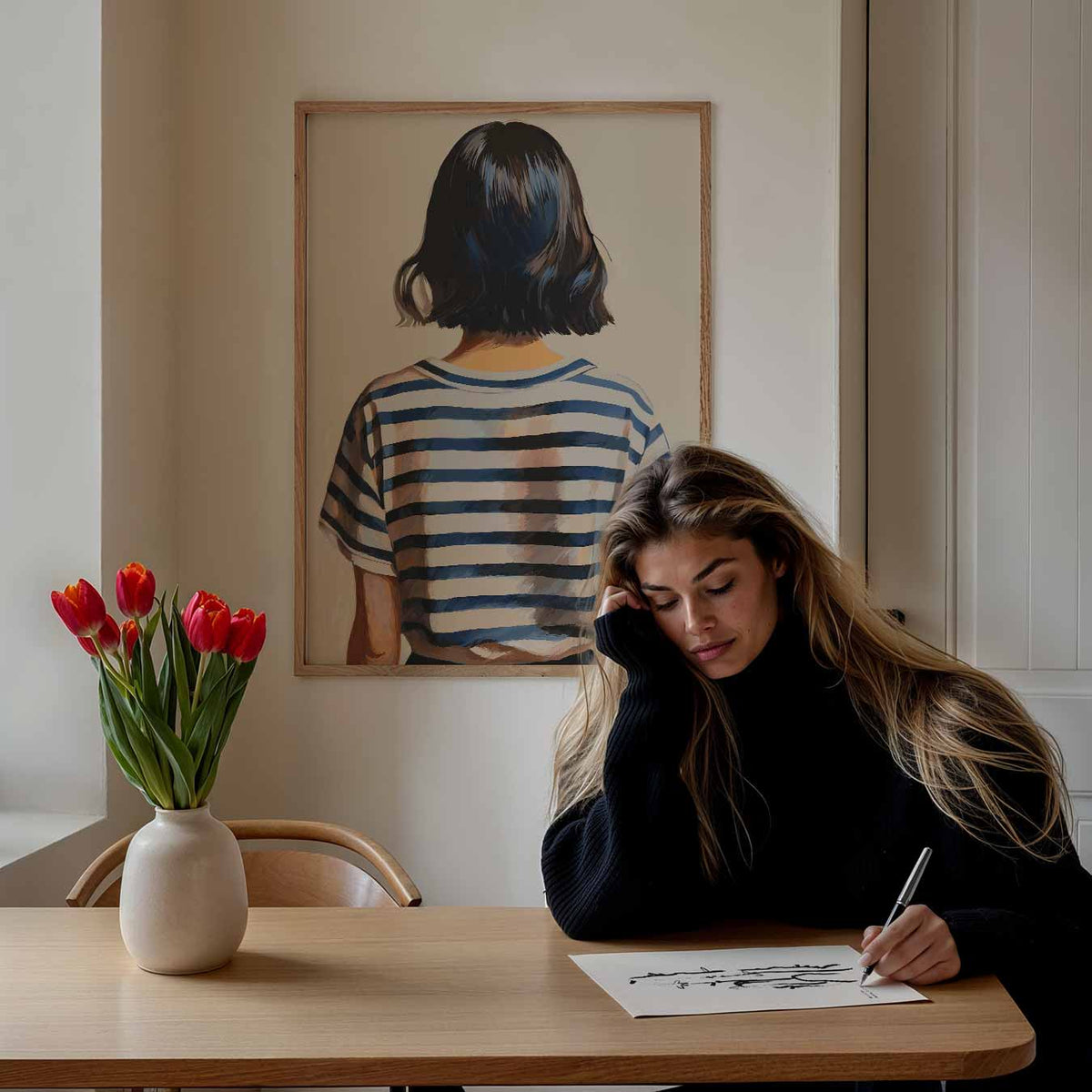 Stijlvolle Strepen Art – staande muurposter met zomerse uitstraling