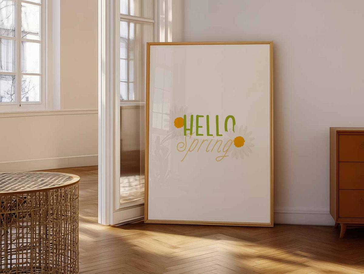 Hallo Lente Bloemenposter – vrolijke paasillustratie als portret poster