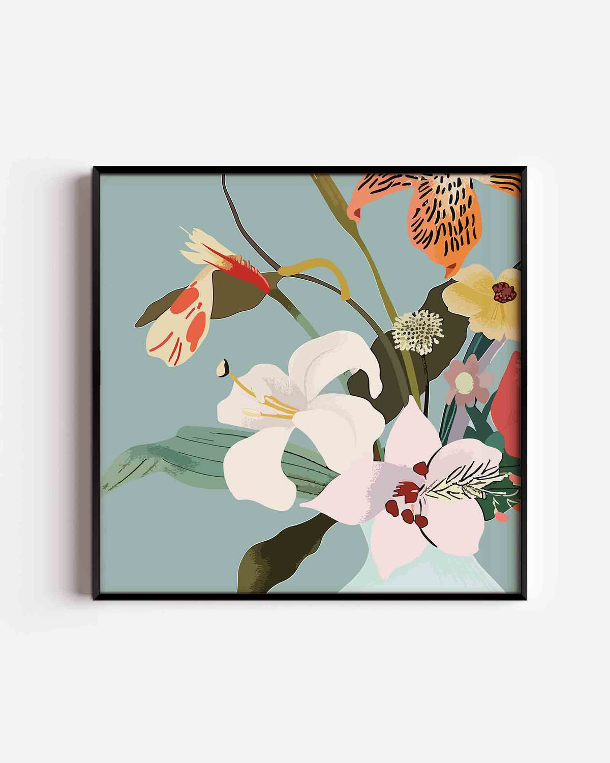 Bloemen in vaas – vierkante poster met kleur en vormen als wanddecoratie
