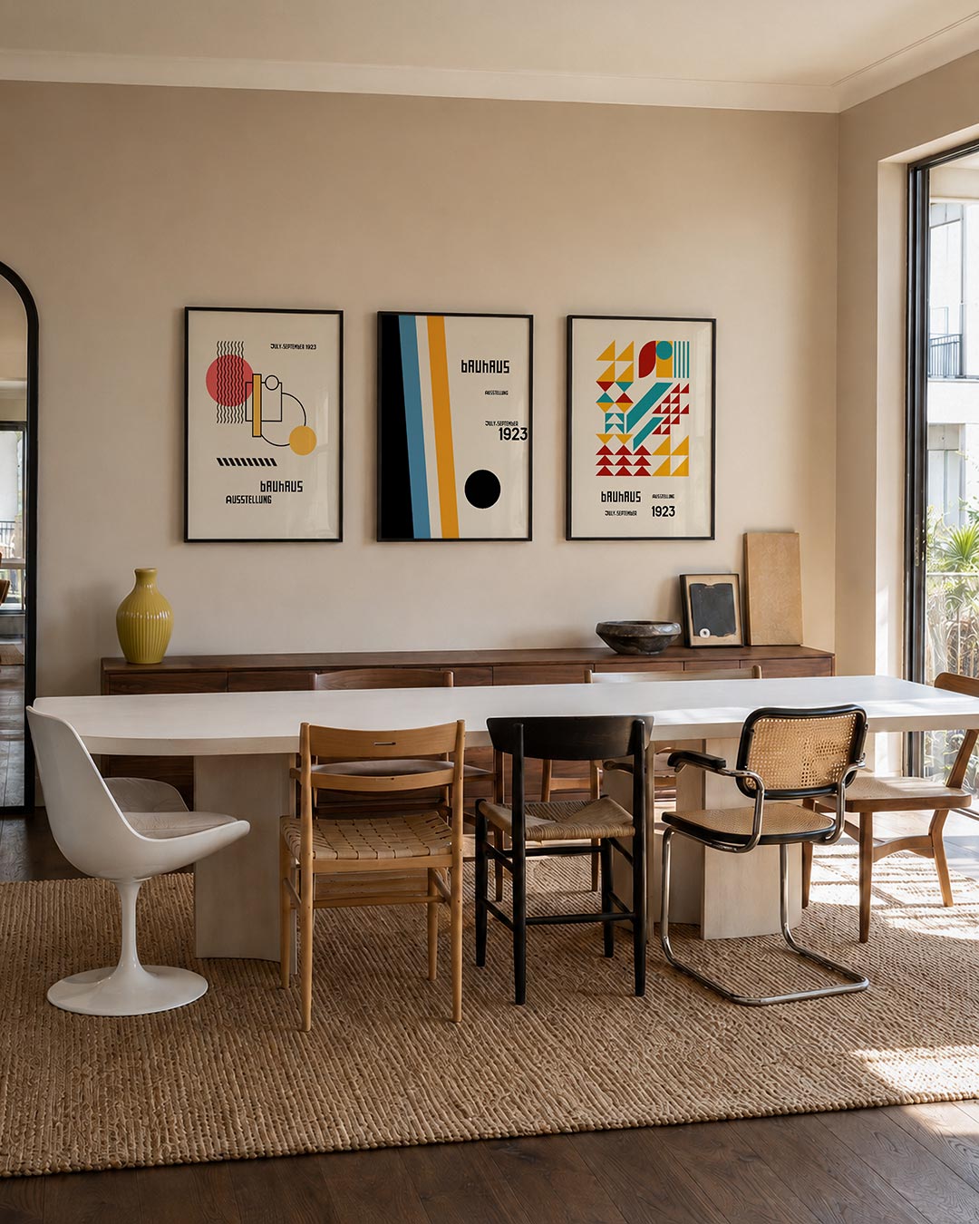 Vormen en lijnen driedelige posterset – deze posterset in drie delen toont een speelse combinatie van cirkels, rechthoeken en