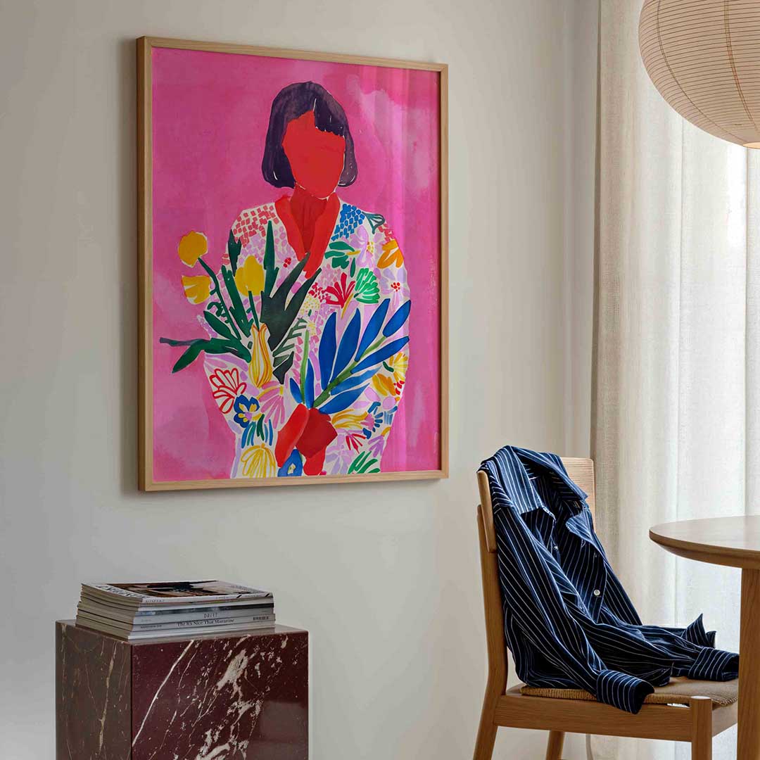 Vrouw met bloemen – kleurrijke illustratie poster in staand formaat