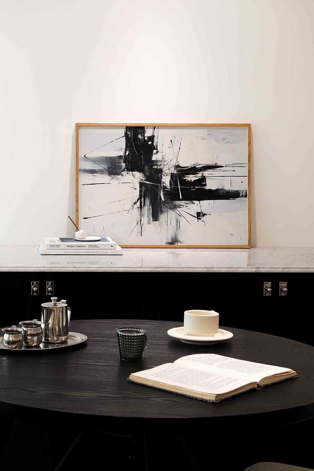 Abstracte zwart wit compositie – abstracte poster in liggend formaat