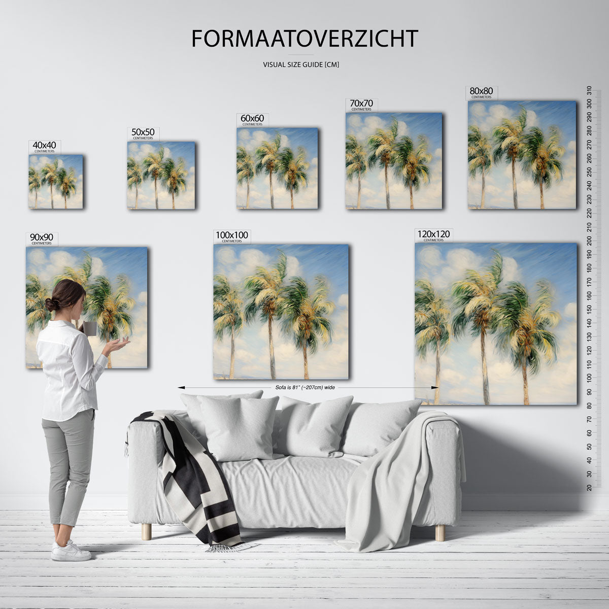 Palmbomen in de wind – vierkante jungle wanddecoratie van WallArtistic