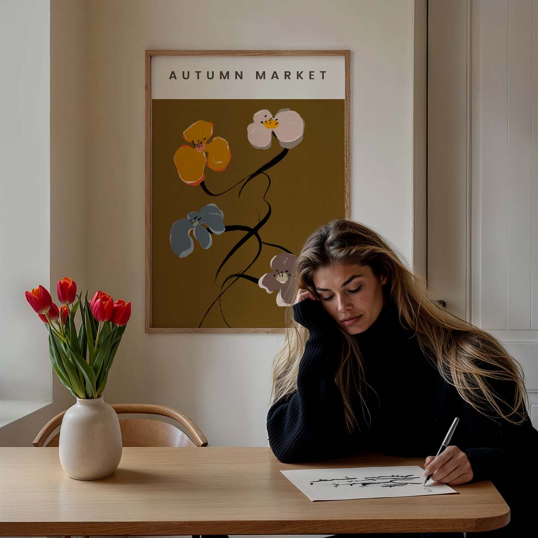 Herfstmarkt Bloemenposter – bloemen poster in staand formaat