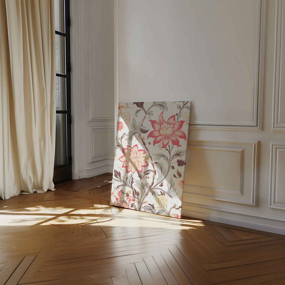 Vrolijk Bloemenpatroon – canvas wanddecoratie in portret formaat