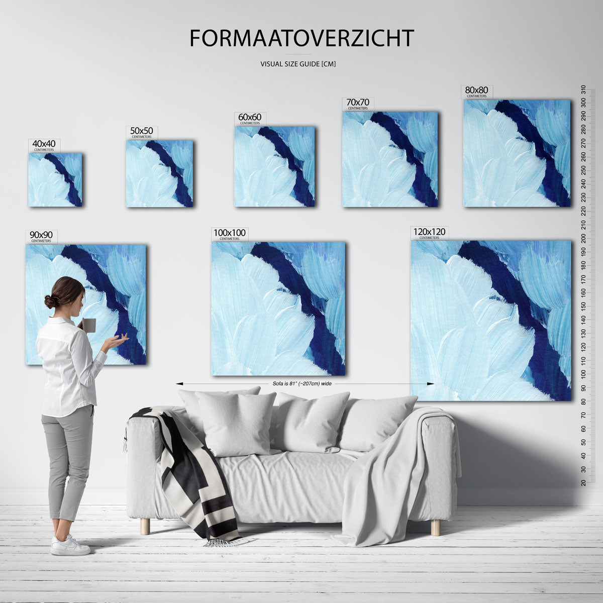 Blauwe penseelstreken – vierkante muurposter met artistieke uitstraling