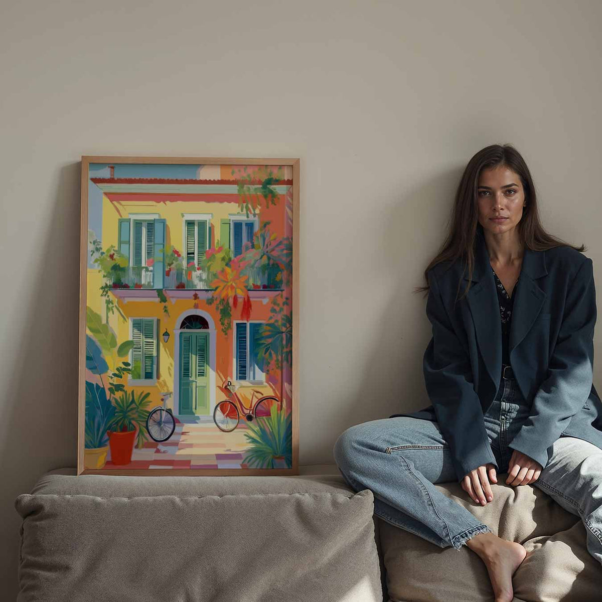 Zonnige Mediterrane Huisposter – Streetart wandkunst als portret poster