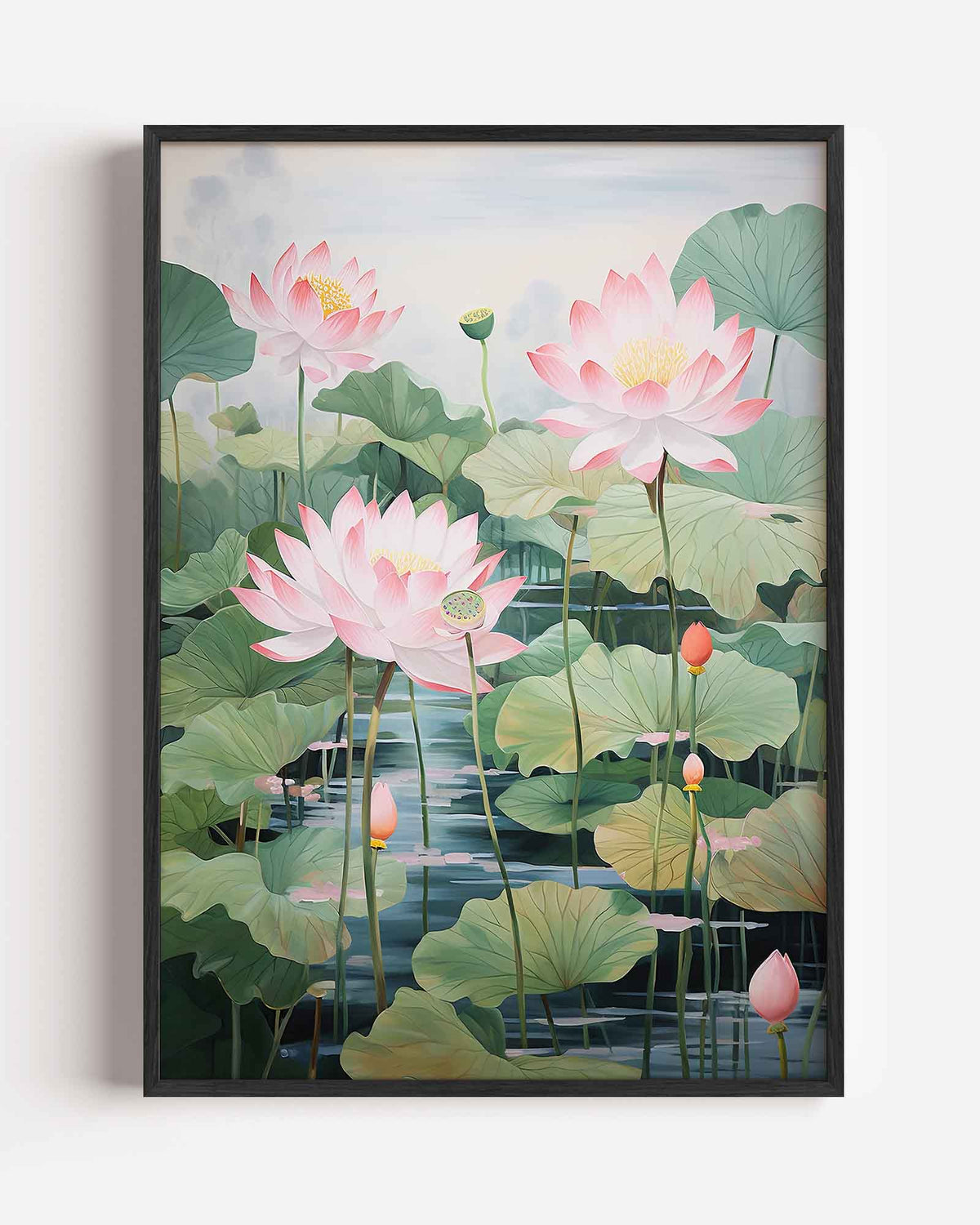 Lotusbloemen en bladeren – Aziatische portret poster als wanddecoratie