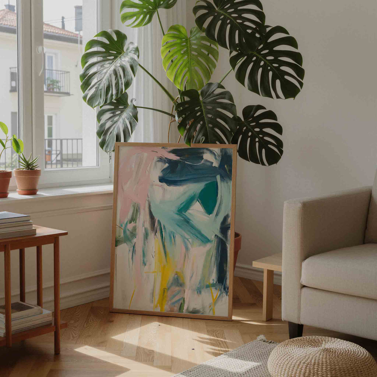 Abstracte penseelstreken – moderne wandkunst als portret poster