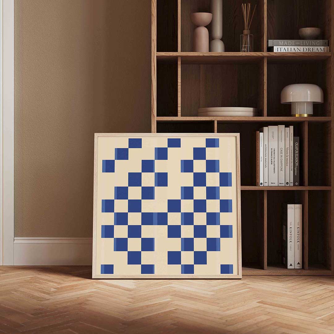 Blauwe ruitpatroon – vierkante wanddecoratie met kleur en vorm van WallArtistic