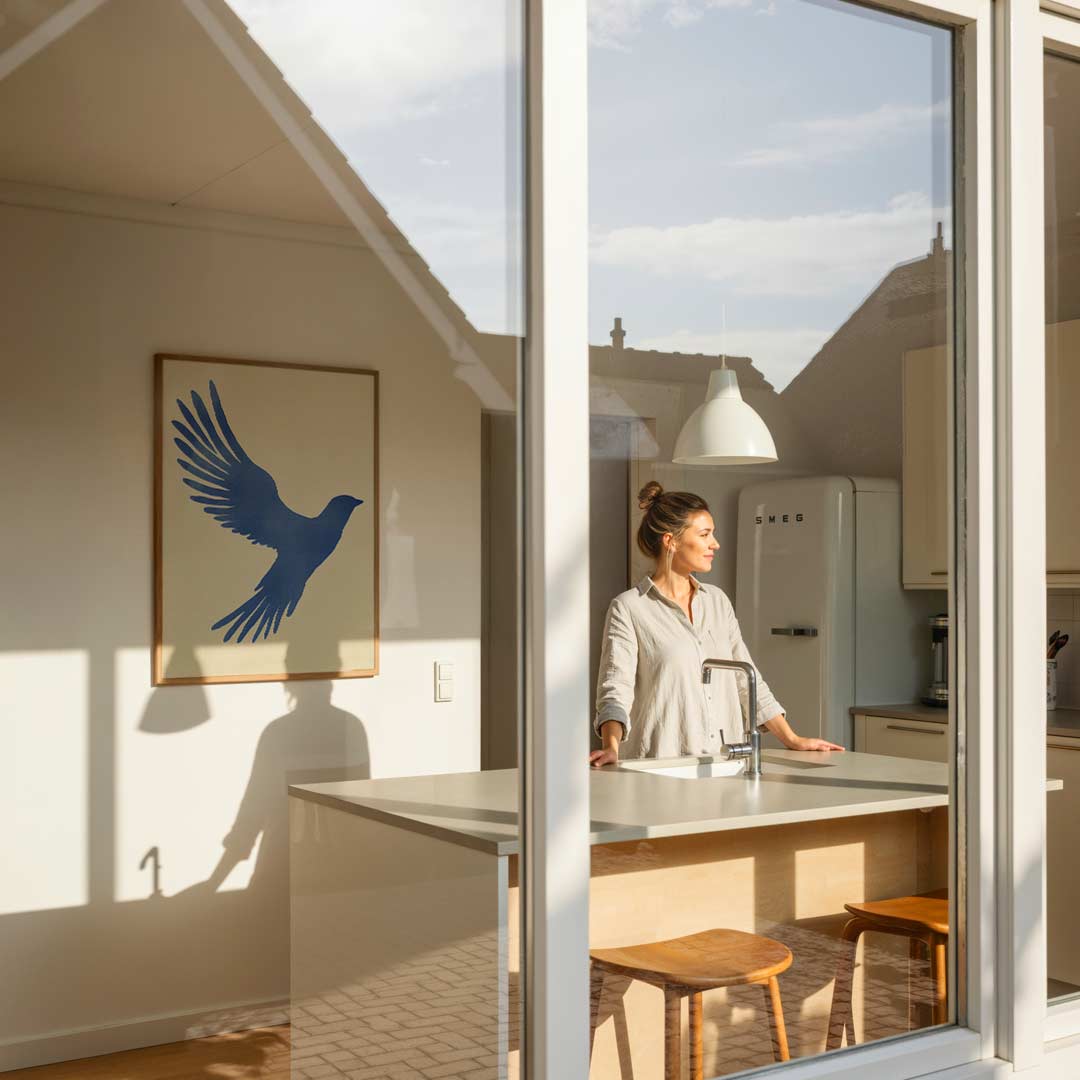 Blauwe vogel – dierenposter als moderne staande wanddecoratie