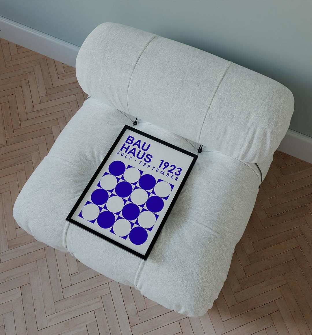 Cirkelpatroon blauw – staande Bauhaus poster voor aan de muur