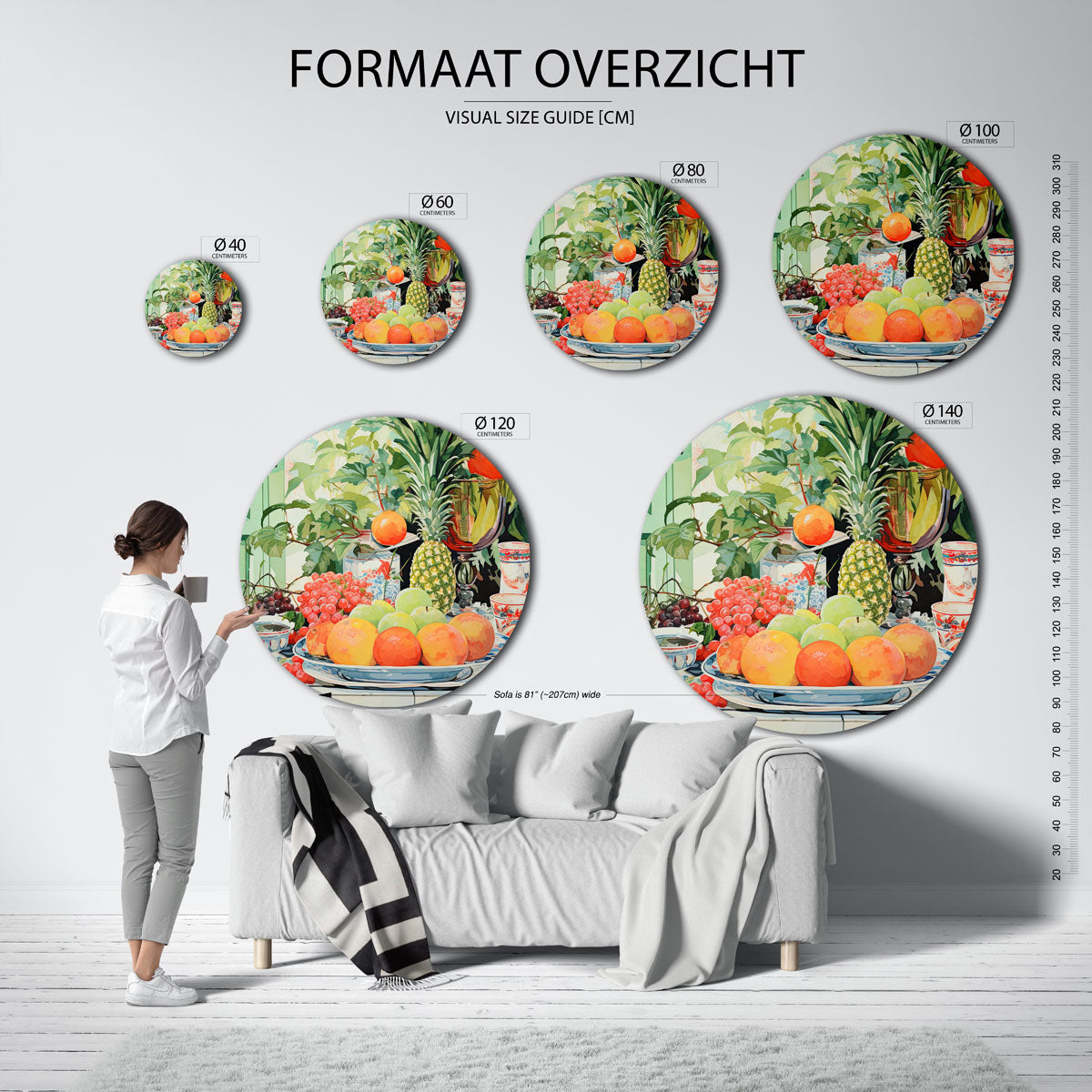 Fruit en planten – abstracte wandkunst met textuur als muurcirkel