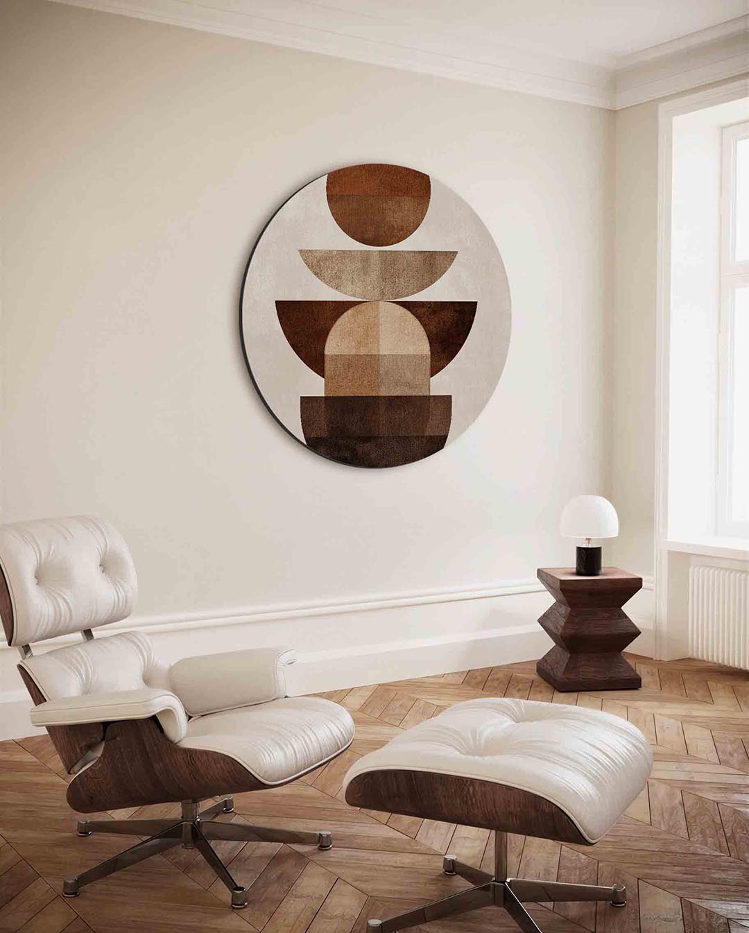 Geometrische vormen – moderne ronde wanddecoratie met vrouwelijk portret