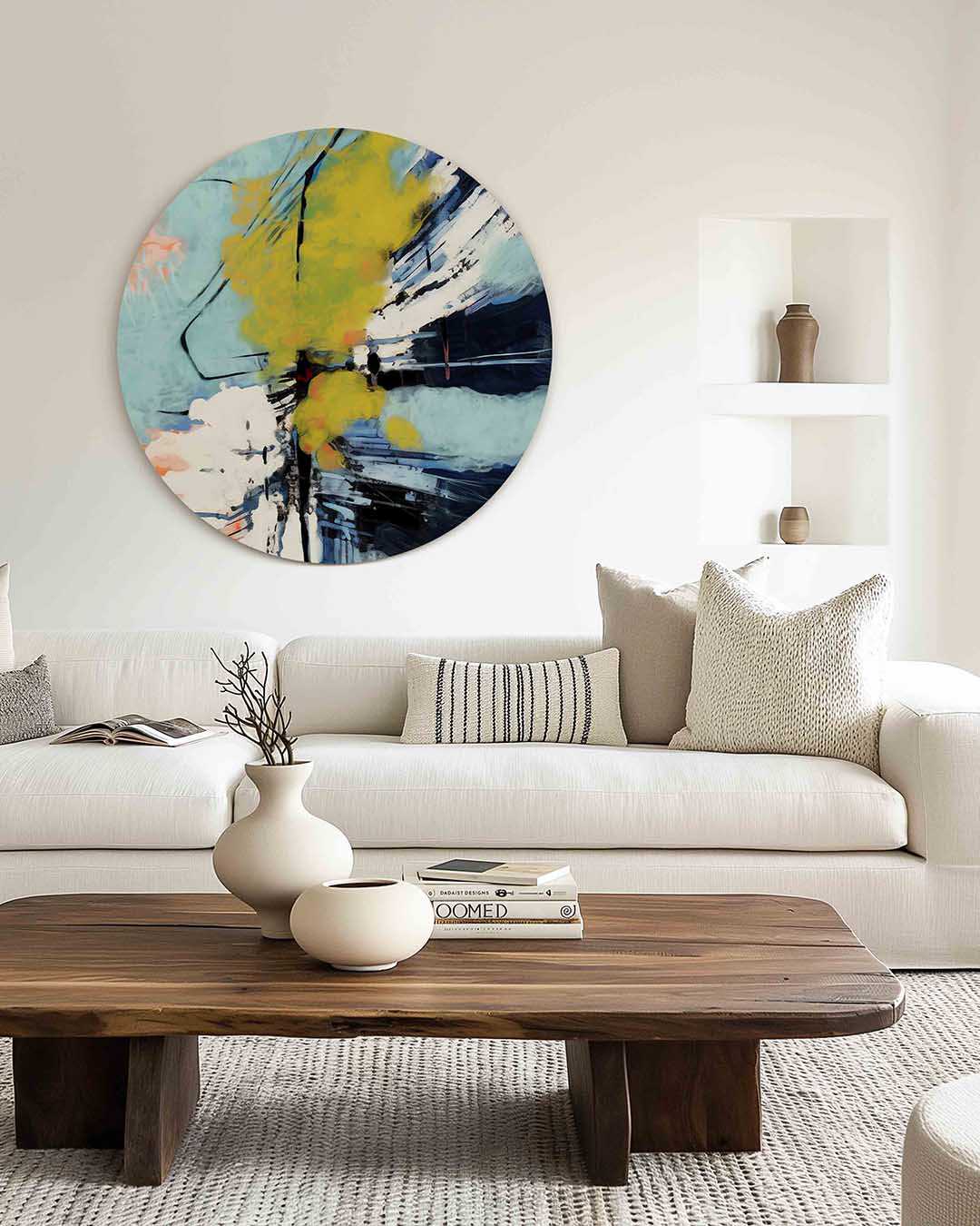 Abstracte vormen – muurcirkel met kleur en vormen voor aan de muur