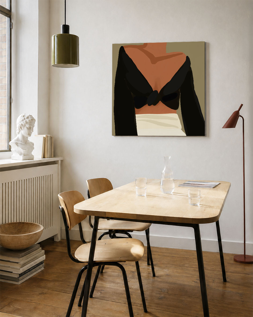 Stijlvolle vormen kunstwerk – vierkante wanddecoratie – dit kunstwerk toont een compositie van vloeiende lijnen en
