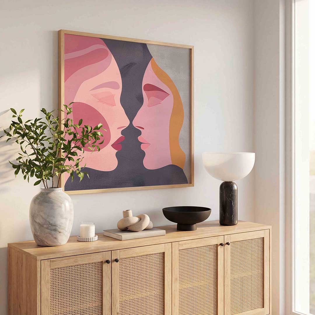 Twee gezichten – illustratie poster in vierkant formaat