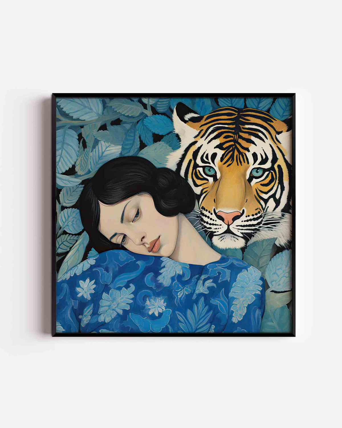 Vrouw met tijger – kleurrijke illustratie poster als wanddecoratie