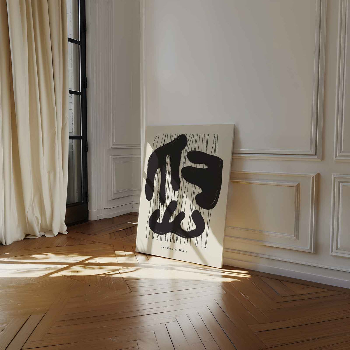 Organische Vormen in Zwart – canvas wanddecoratie in portret formaat
