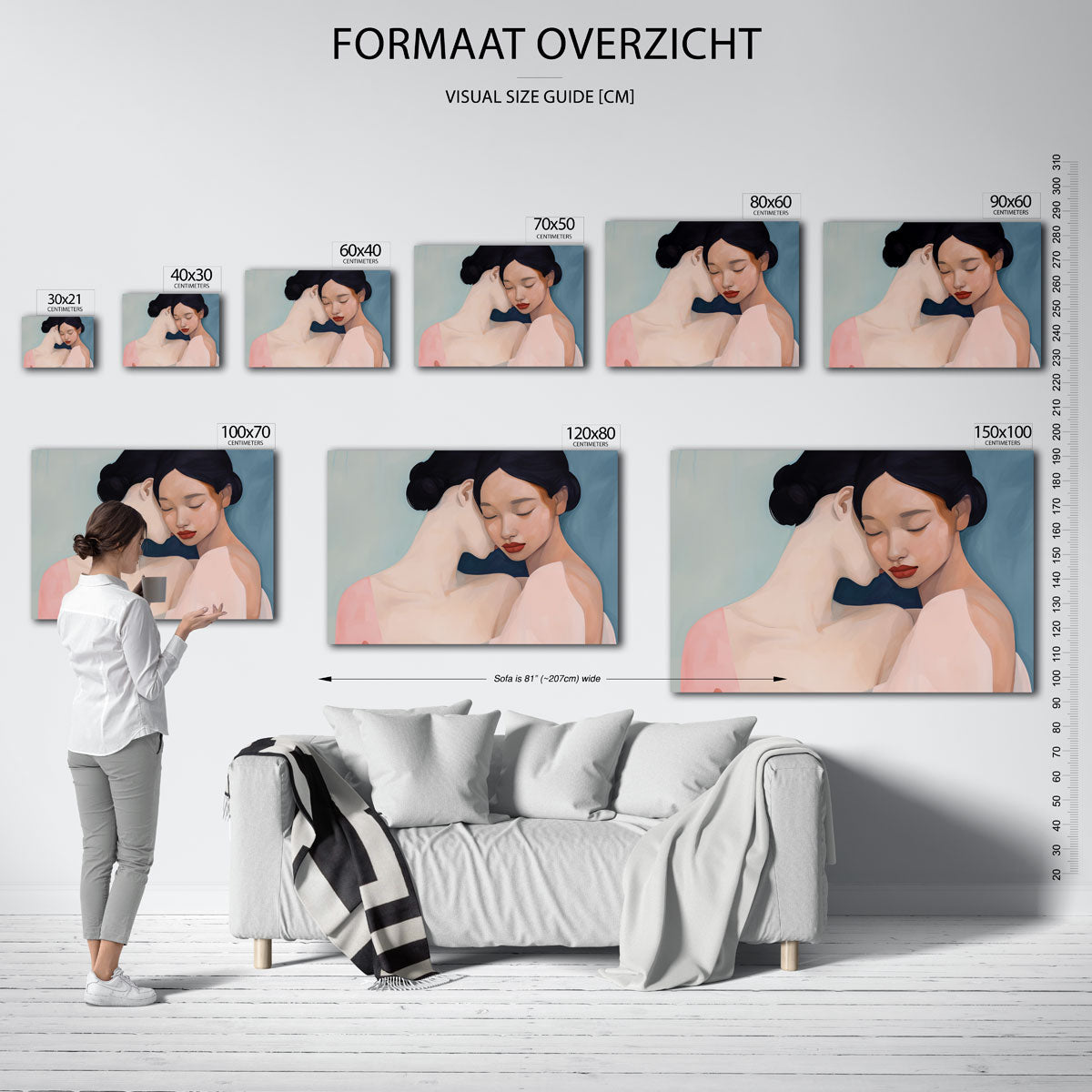 Twee vrouwen in omhelzing – liggende muurposter met vrouwelijk portret