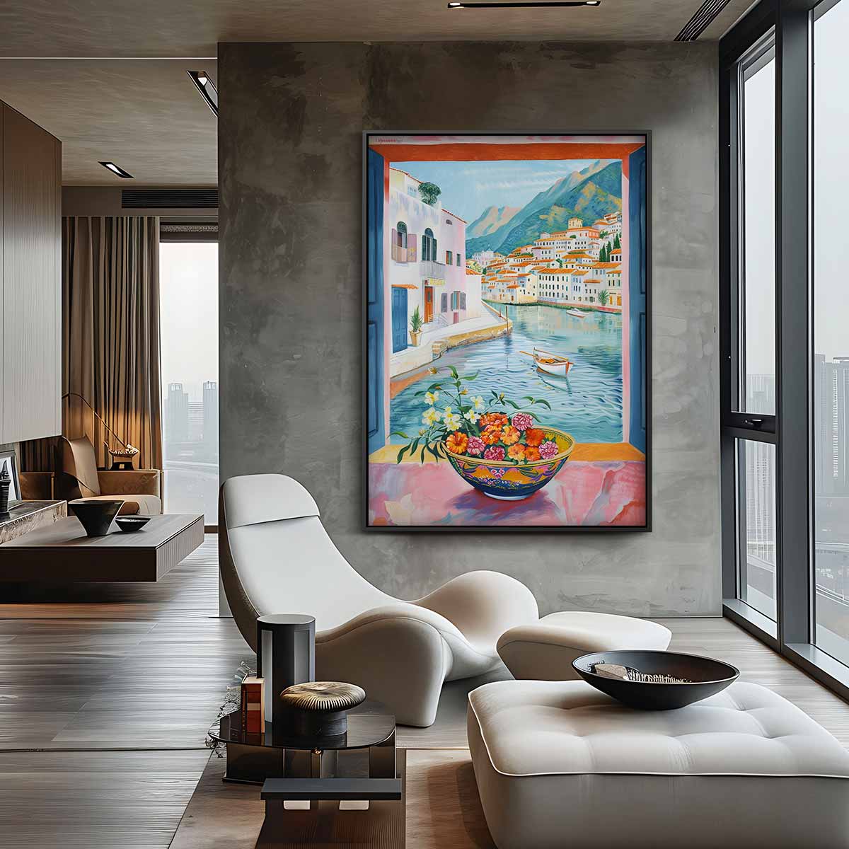 Uitzicht op een Mediterraan Dorp – dibond wanddecoratie in staand formaat